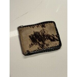 Vintage Western Leather Bifold Wallet Cow Animal Hair Hide Brown